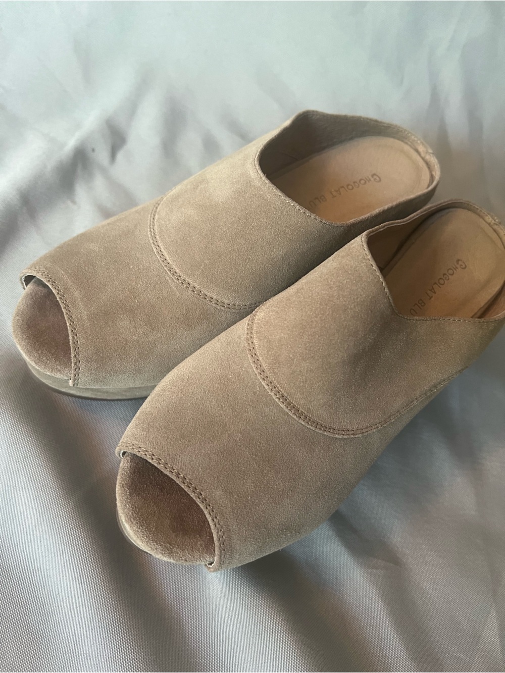 Chocolat Blu Taupe Suede Peep-Toe Mules